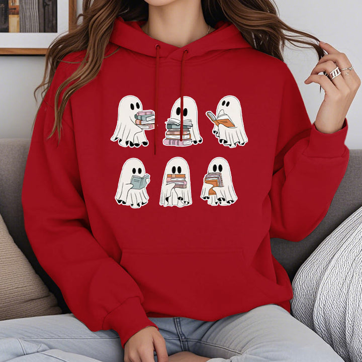 Ghost Reading Books Fleece Lined Hoodie Long Sleeves Hoodie