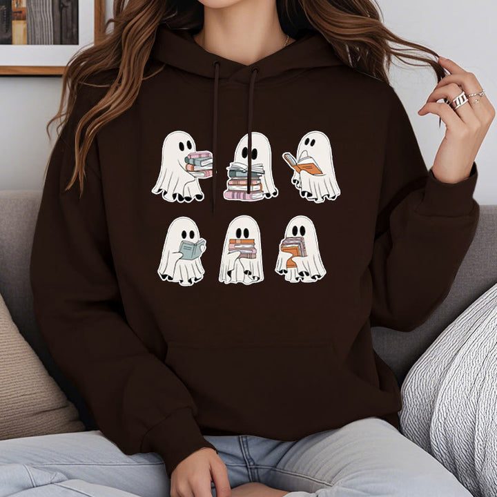 Ghost Reading Books Fleece Lined Hoodie Long Sleeves Hoodie