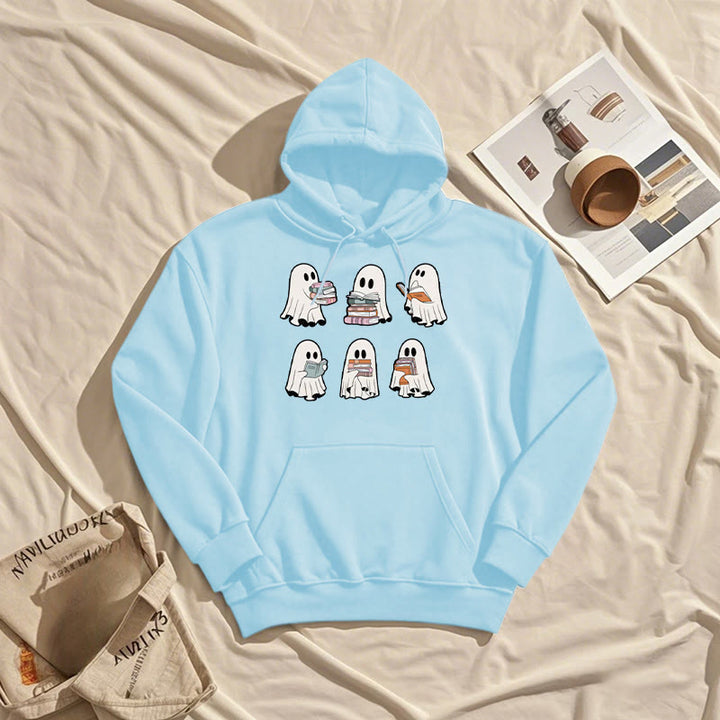 Ghost Reading Books Fleece Lined Hoodie Long Sleeves Hoodie