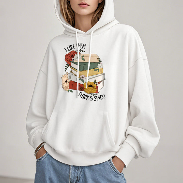 Book Lover Flower Fleece Lined Hoodie Long Sleeves Hoodie