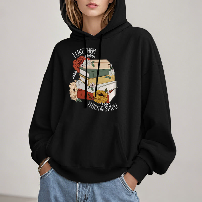 Book Lover Flower Fleece Lined Hoodie Long Sleeves Hoodie