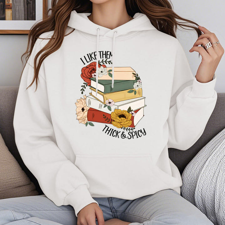 Book Lover Flower Fleece Lined Hoodie Long Sleeves Hoodie