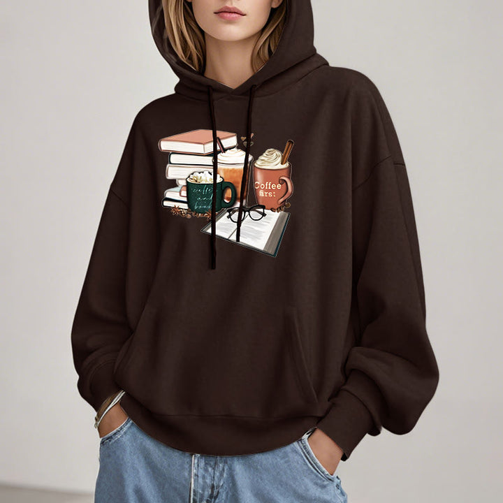 Book Lover Coffee Fleece Lined Hoodie Long Sleeves Hoodie