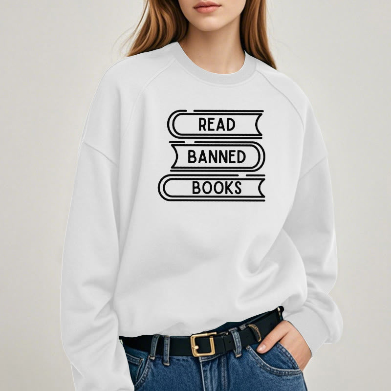 READ, BANNED, BOOKS Womens Crewneck Sweatshirt Pullover