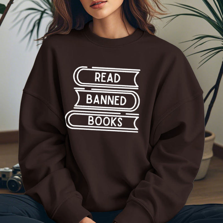 READ, BANNED, BOOKS Womens Crewneck Sweatshirt Pullover