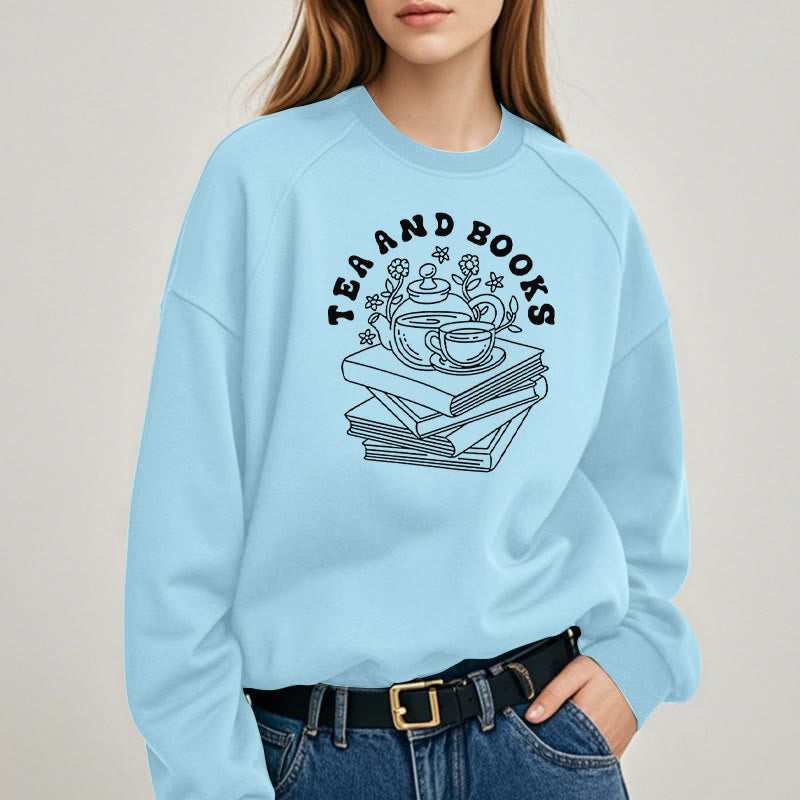 TEA AND BOOKS Womens Crewneck Sweatshirt Pullover