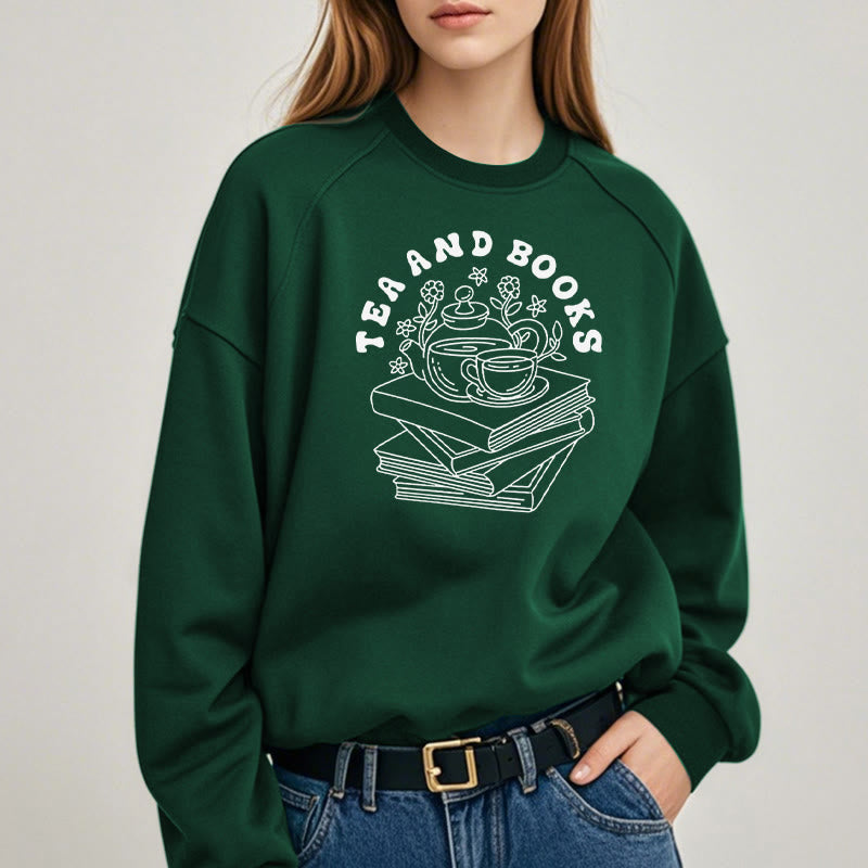 TEA AND BOOKS Womens Crewneck Sweatshirt Pullover