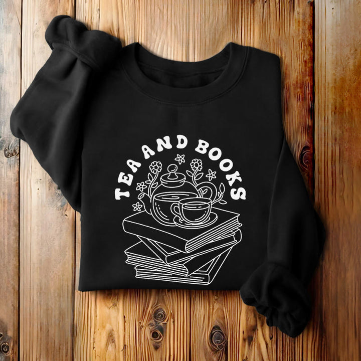 TEA AND BOOKS Womens Crewneck Sweatshirt Pullover