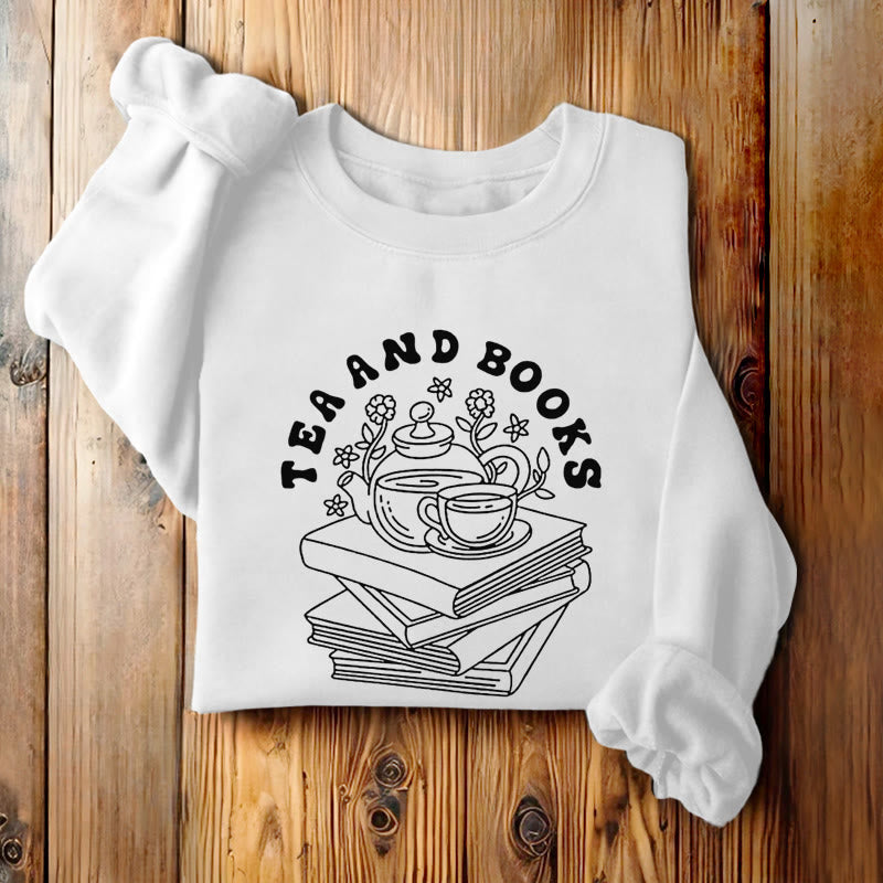 TEA AND BOOKS Womens Crewneck Sweatshirt Pullover