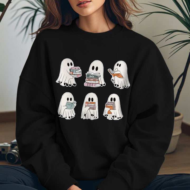 Cute Ghosts And Books Womens Crewneck Sweatshirt Pullover