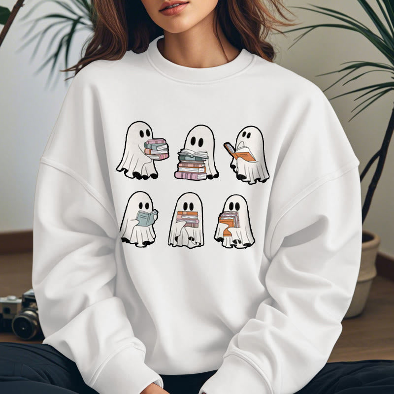 Cute Ghosts And Books Womens Crewneck Sweatshirt Pullover