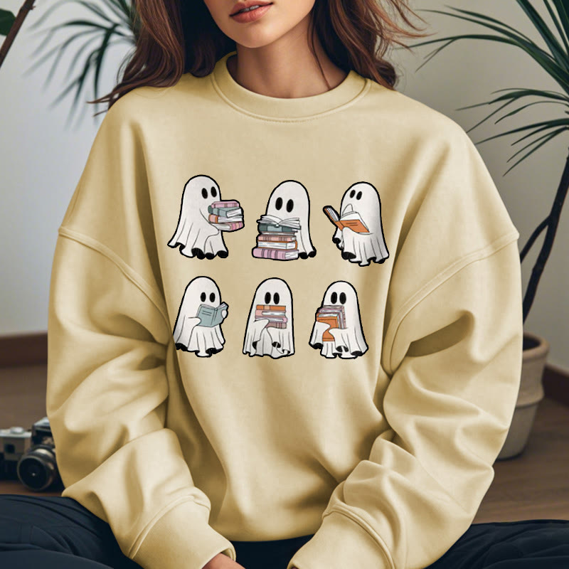 Cute Ghosts And Books Womens Crewneck Sweatshirt Pullover