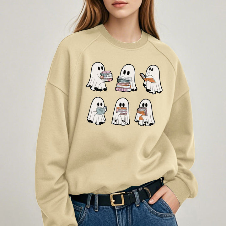 Cute Ghosts And Books Womens Crewneck Sweatshirt Pullover