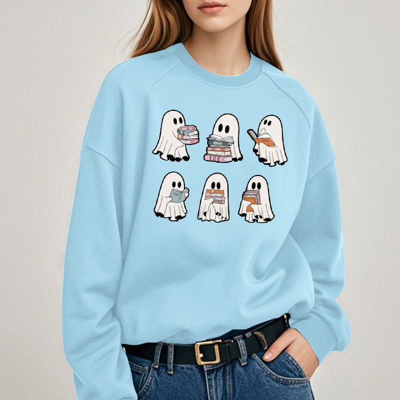 Cute Ghosts And Books Womens Crewneck Sweatshirt Pullover