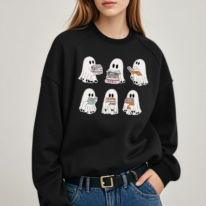 Cute Ghosts And Books Womens Crewneck Sweatshirt Pullover