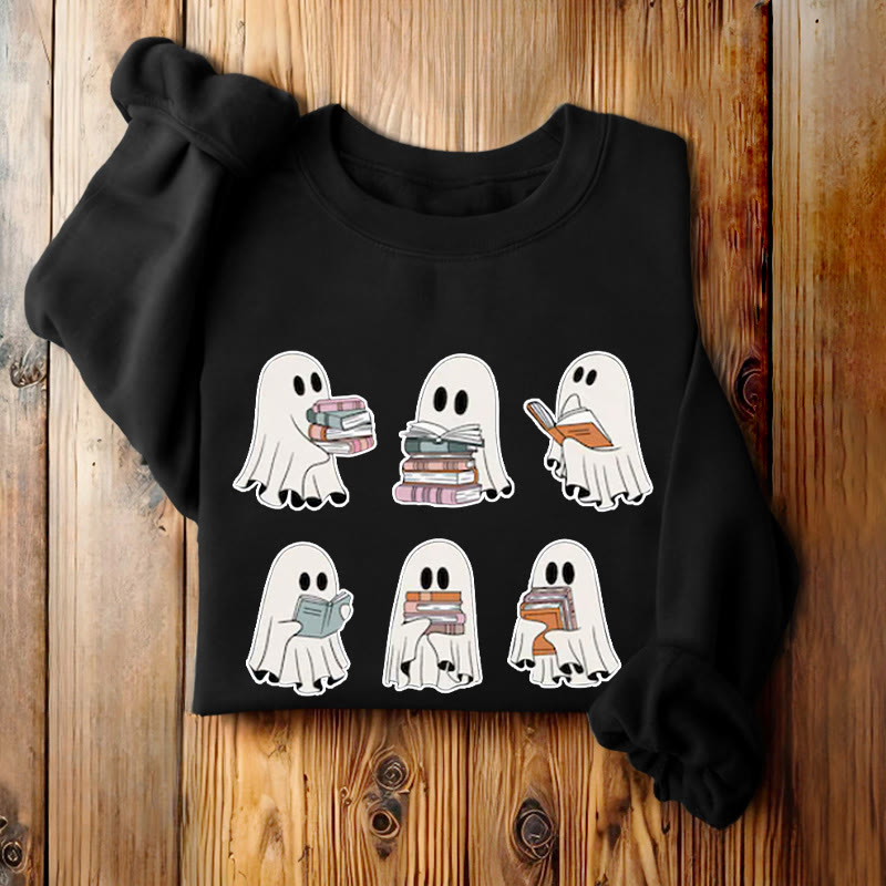 Cute Ghosts And Books Womens Crewneck Sweatshirt Pullover