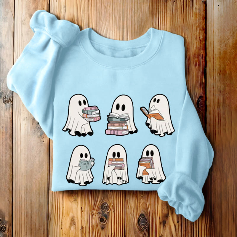 Cute Ghosts And Books Womens Crewneck Sweatshirt Pullover