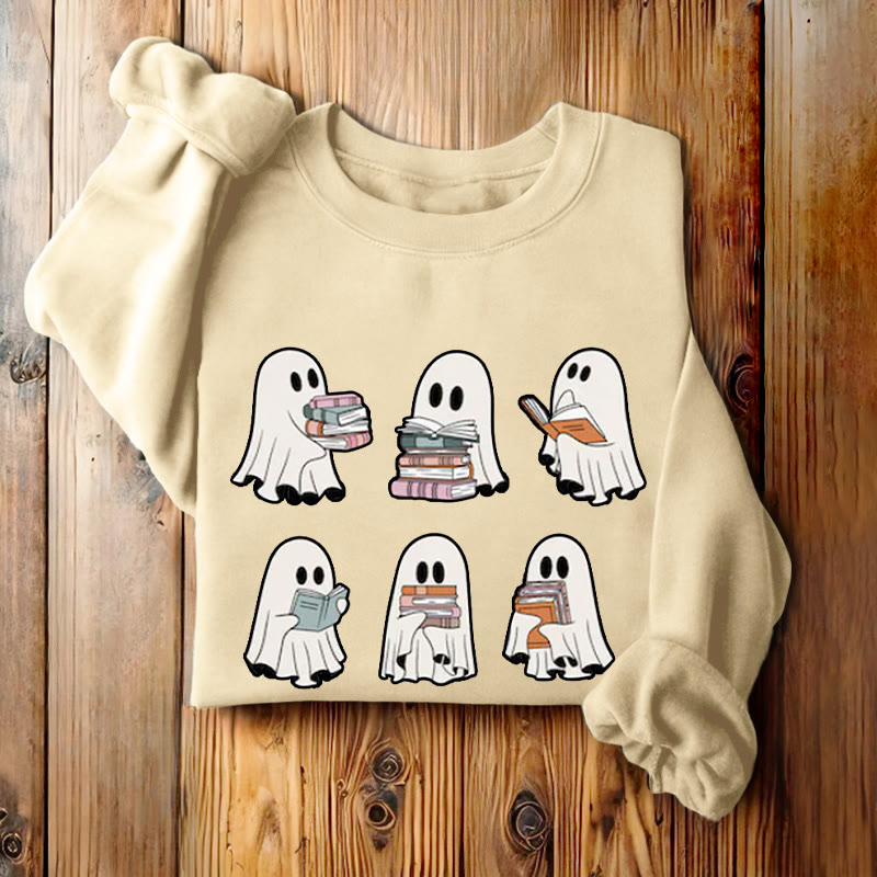 Cute Ghosts And Books Womens Crewneck Sweatshirt Pullover