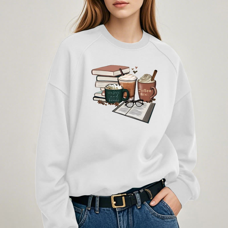 BOOKS AND COFFEES Bookish Womens Crewneck Sweatshirt Pullover