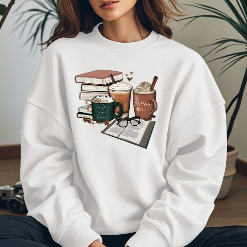 BOOKS AND COFFEES Bookish Womens Crewneck Sweatshirt Pullover