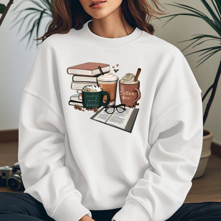 BOOKS AND COFFEES Bookish Womens Crewneck Sweatshirt Pullover