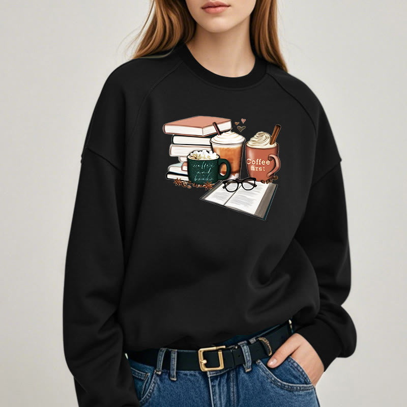 BOOKS AND COFFEES Bookish Womens Crewneck Sweatshirt Pullover