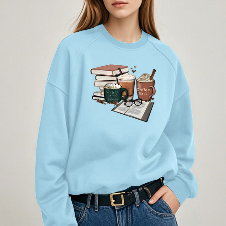 BOOKS AND COFFEES Bookish Womens Crewneck Sweatshirt Pullover