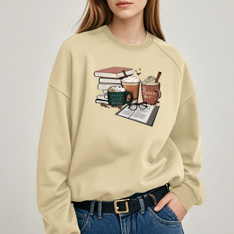 BOOKS AND COFFEES Bookish Womens Crewneck Sweatshirt Pullover