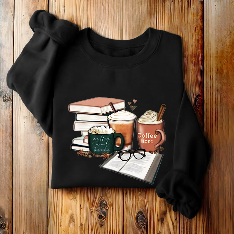 BOOKS AND COFFEES Bookish Womens Crewneck Sweatshirt Pullover