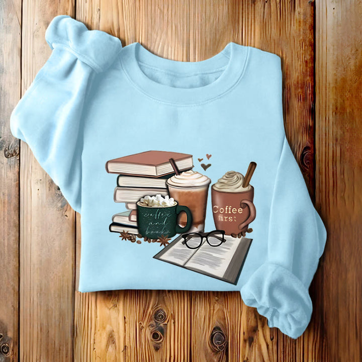 BOOKS AND COFFEES Bookish Womens Crewneck Sweatshirt Pullover