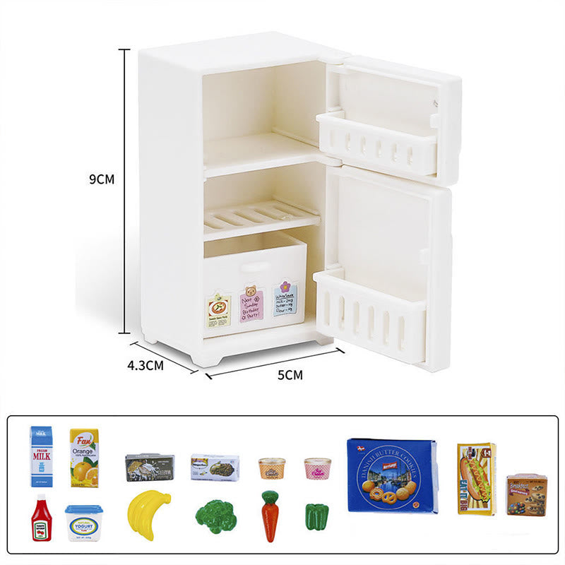 Miniatures White Refrigerator Set Artificial Playing Toys Set For Dollhouse