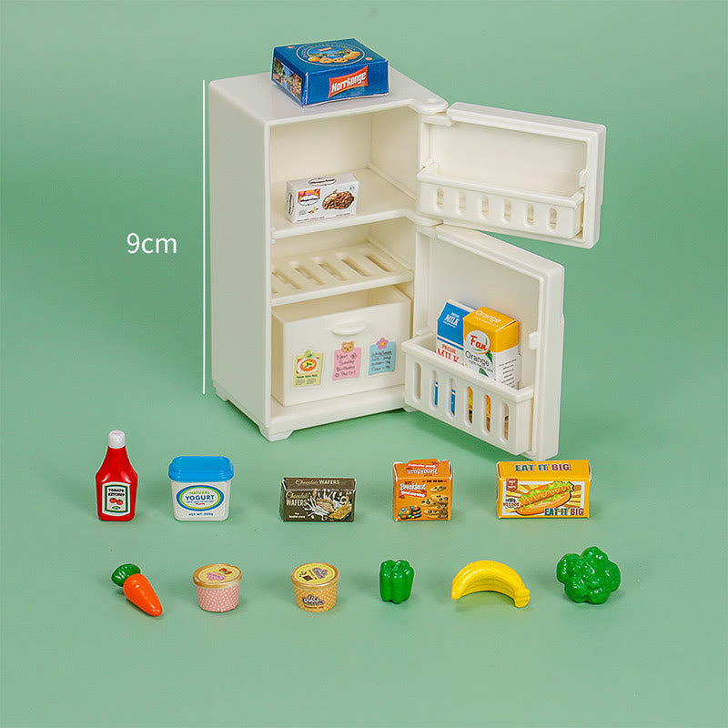 Miniatures White Refrigerator Set Artificial Playing Toys Set For Dollhouse