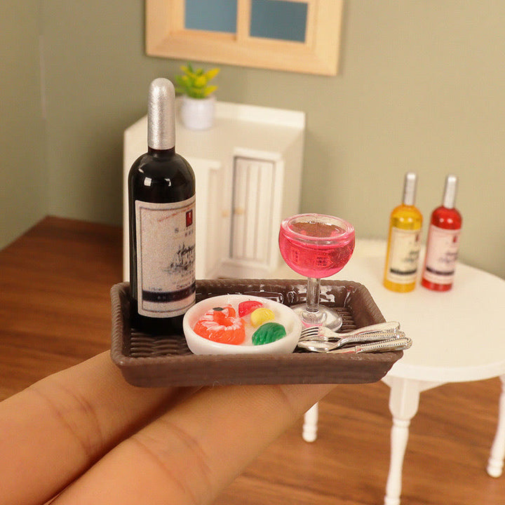 Miniatures Red Wine Steak Set Artificial Mini Food Set For Dollhouse