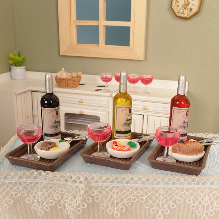 Miniatures Red Wine Steak Set Artificial Mini Food Set For Dollhouse