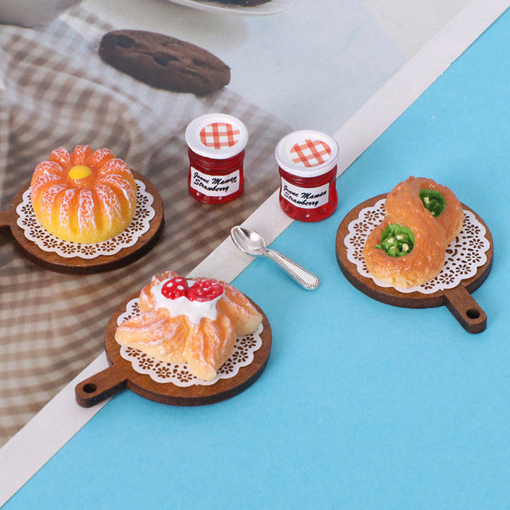 Miniatures Bread And Jam Tray Set Artificial Mini Food Set For Dollhouse