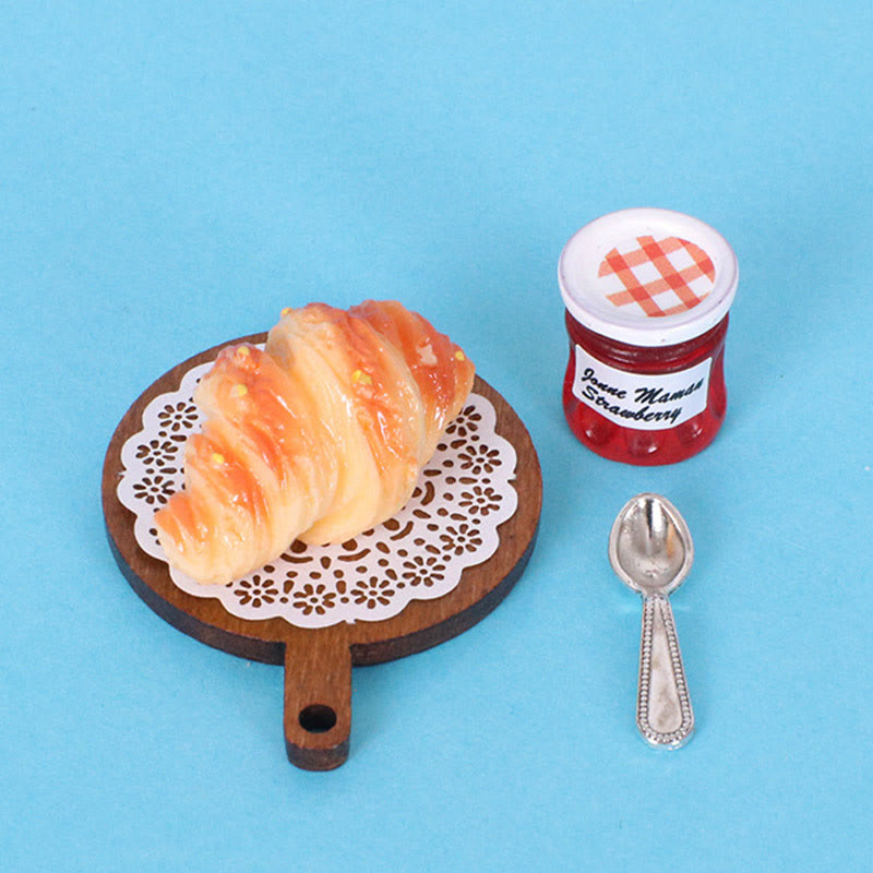 Miniatures Bread And Jam Tray Set Artificial Mini Food Set For Dollhouse