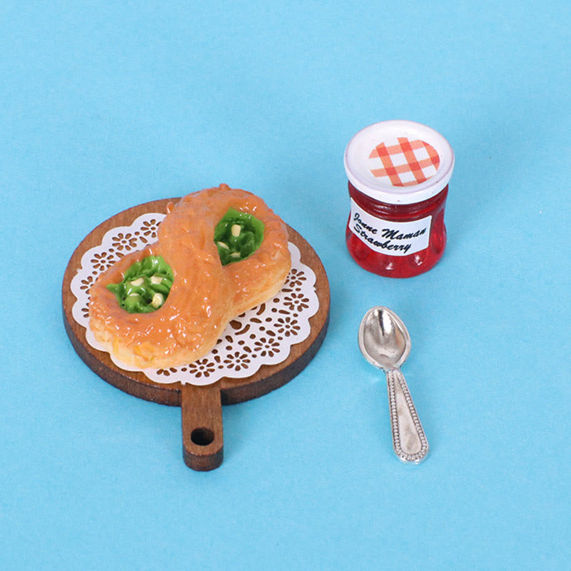 Miniatures Bread And Jam Tray Set Artificial Mini Food Set For Dollhouse