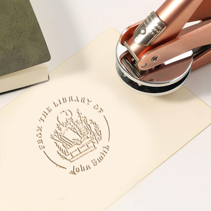 Personalized Human Skeleton Reading Book Embosser Stamp With Name