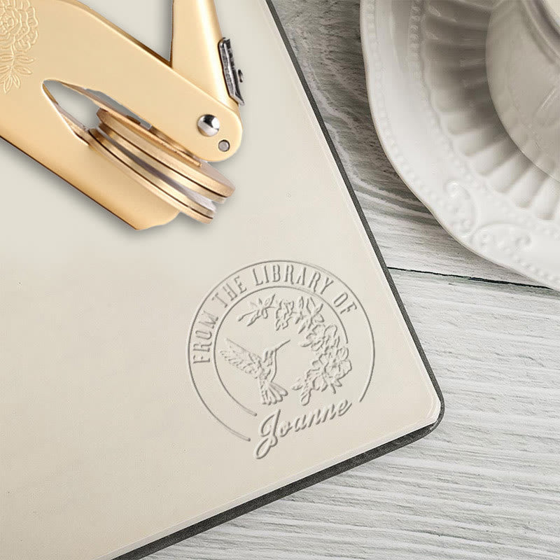 Personalized Hummingbird Monogram Book Embosser Stamp With Name For Gift