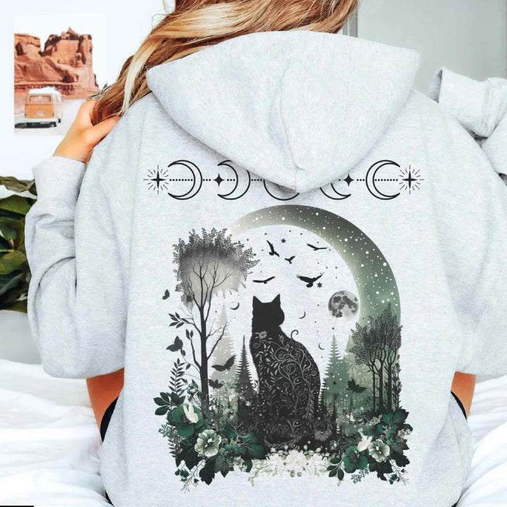 Mystical Black Cat Hoodie Womens Long Sleeve Comfy Hoodie