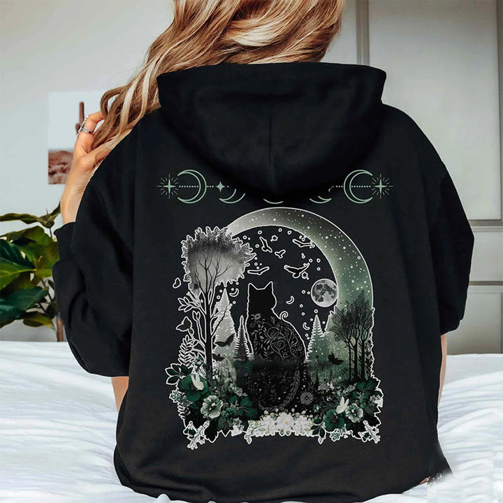 Mystical Black Cat Hoodie Womens Long Sleeve Comfy Hoodie