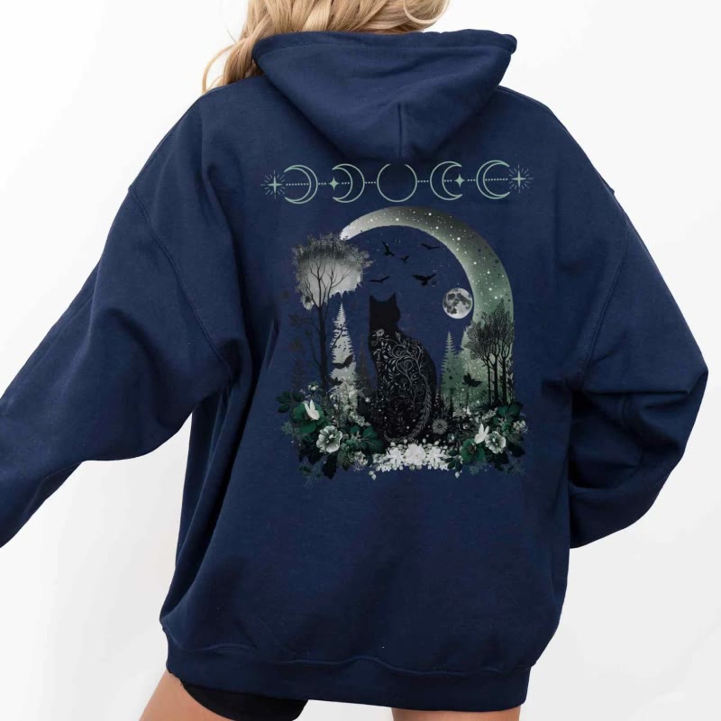 Mystical Black Cat Hoodie Womens Long Sleeve Comfy Hoodie