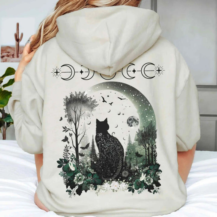 Mystical Black Cat Hoodie Womens Long Sleeve Comfy Hoodie