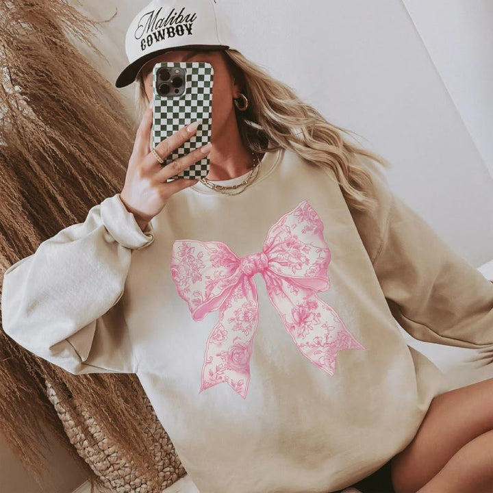 Love Coquette Bow Fleece Long Sleeve Sweatshirt Crewneck Sweatshirt Pullover