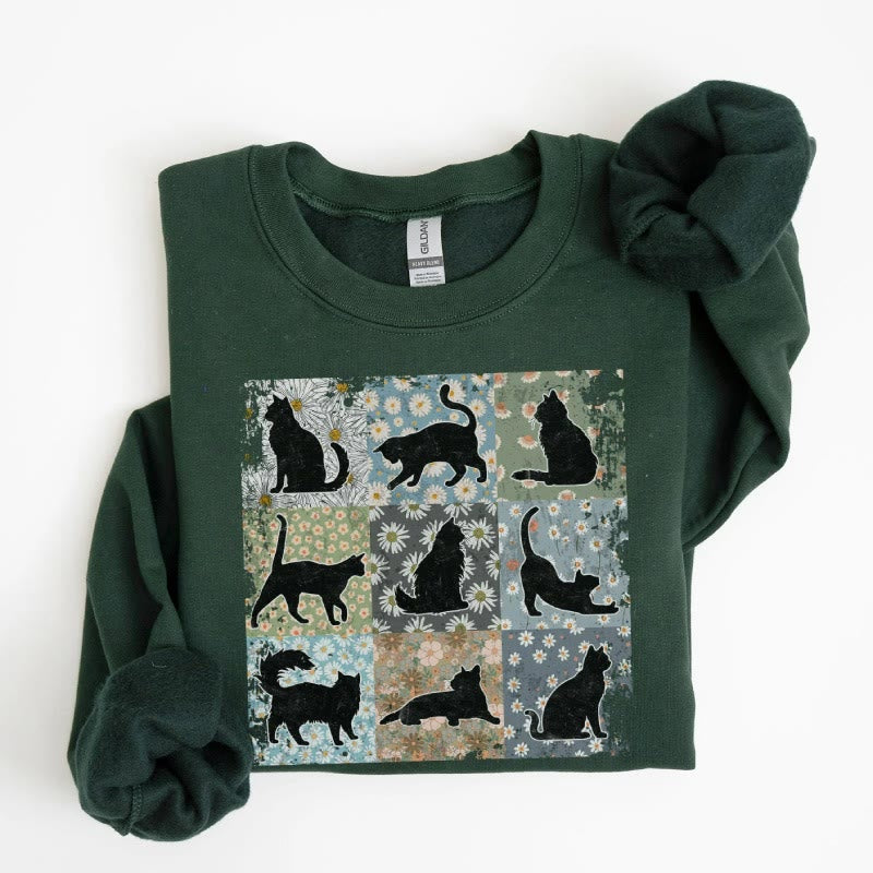 Black Cat Fleece Long Sleeve Sweatshirt Crewneck Sweatshirt Pullover