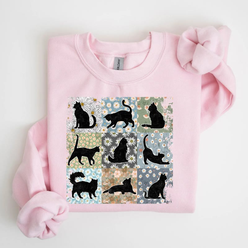 Black Cat Fleece Long Sleeve Sweatshirt Crewneck Sweatshirt Pullover