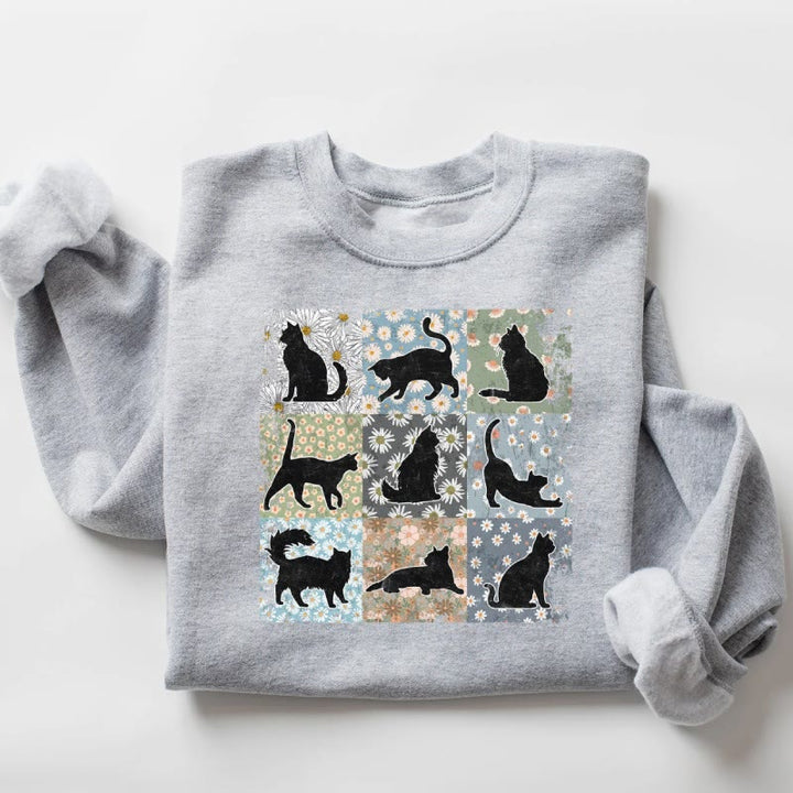 Black Cat Fleece Long Sleeve Sweatshirt Crewneck Sweatshirt Pullover