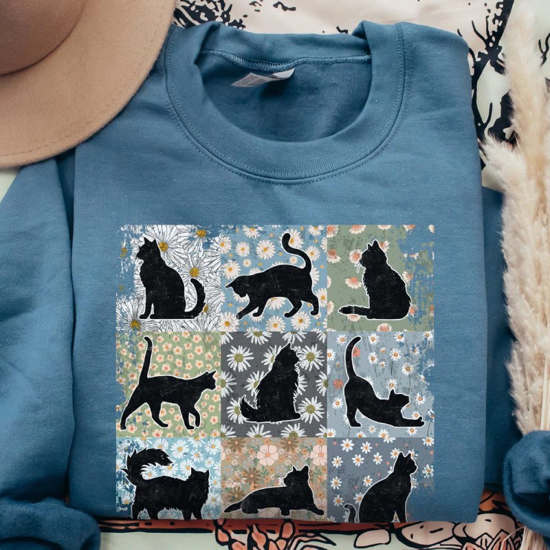 Black Cat Fleece Long Sleeve Sweatshirt Crewneck Sweatshirt Pullover