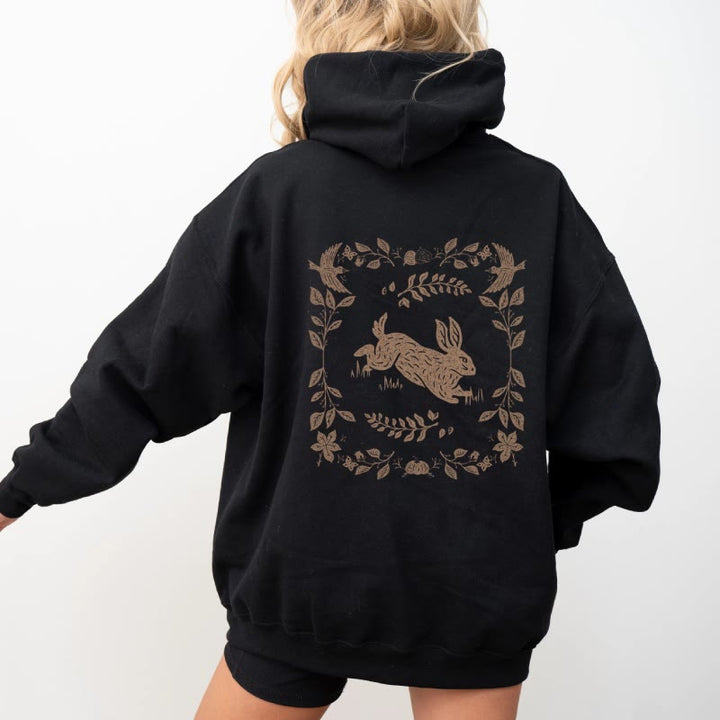 Cute Running Rabbit Fleece Long Sleeve Hoodie Crewneck Pullover Hoodie