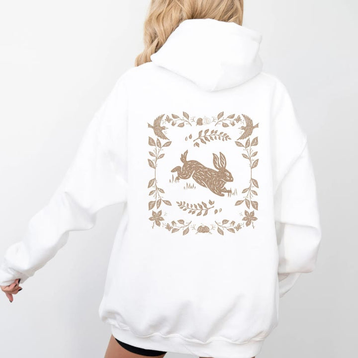 Cute Running Rabbit Fleece Long Sleeve Hoodie Crewneck Pullover Hoodie